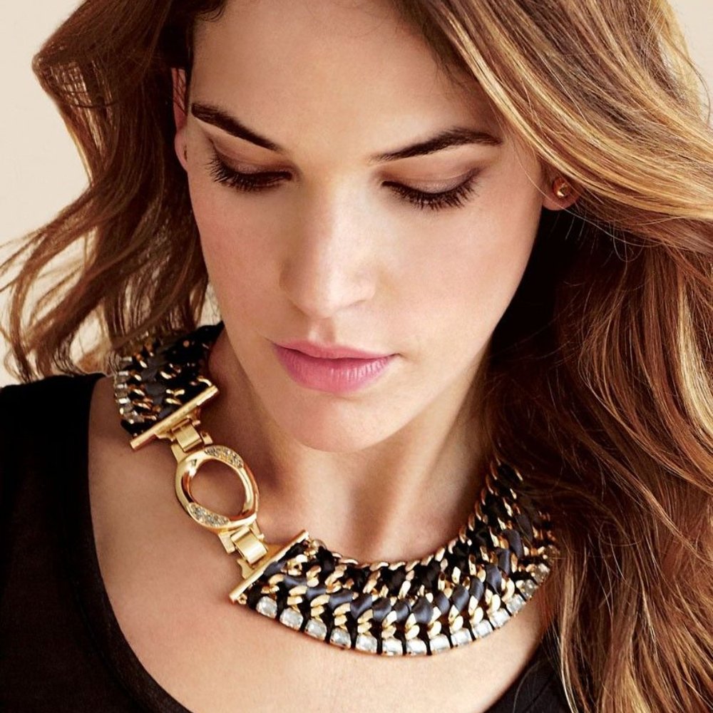 Stella & Dot | Bold Navy Gold & Crystal Embellished👑Tempest Bib Necklace. - Picture 2 of 12